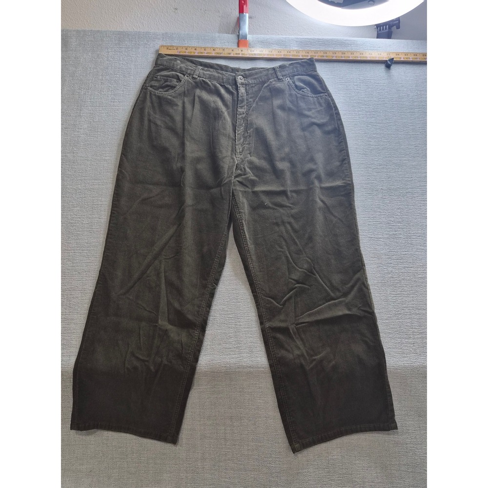 Mainstreet Blues Corduroy Pants Women 18WP Olive Green Cotton Flat Front Comfort